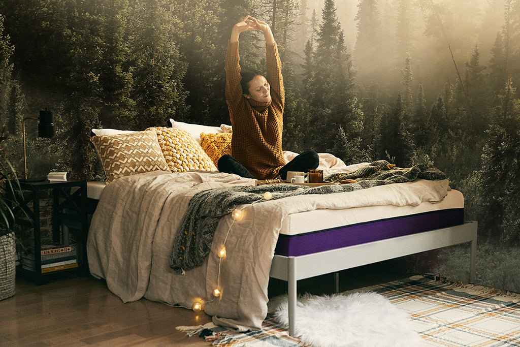 Woman stretching on her Polysleep mattress