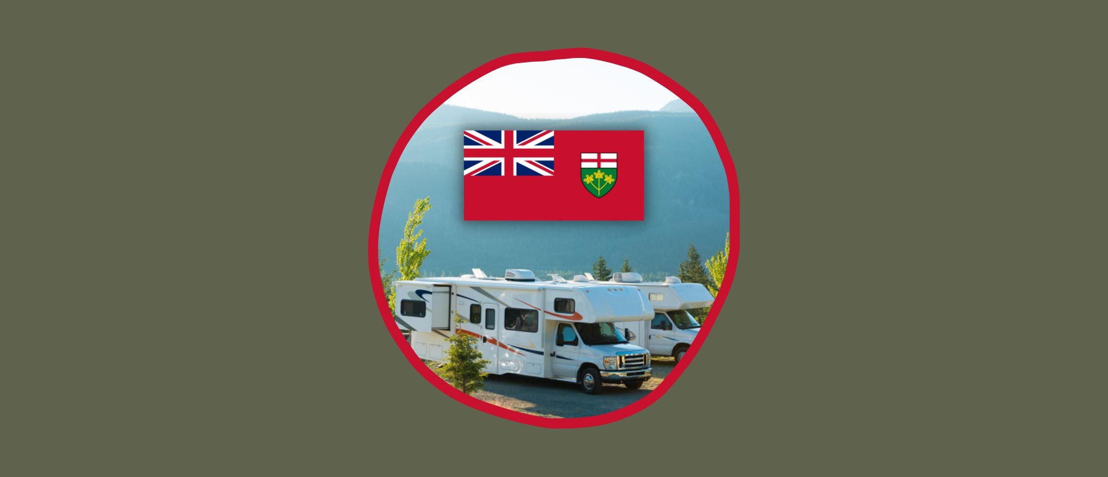 An RV campground featuring the Ontario flag