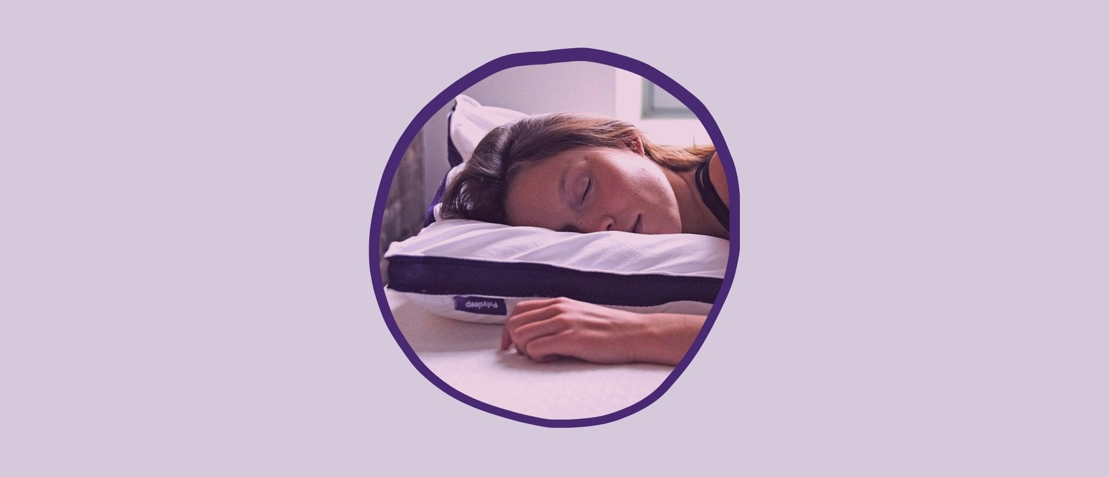 A woman with her head lying on the Polysleep pillow